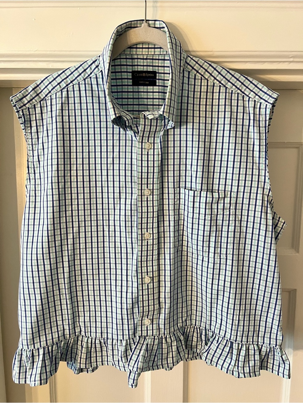 Upcycled Club Room Blue and White Check Button-Up Shirt